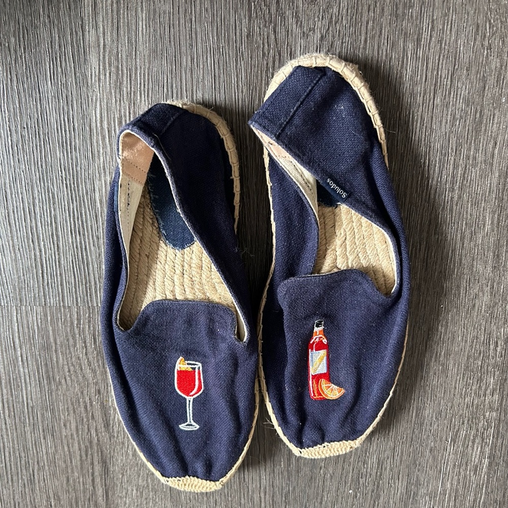 Soludos Navy Espadrille Flats with Embroidered Designs